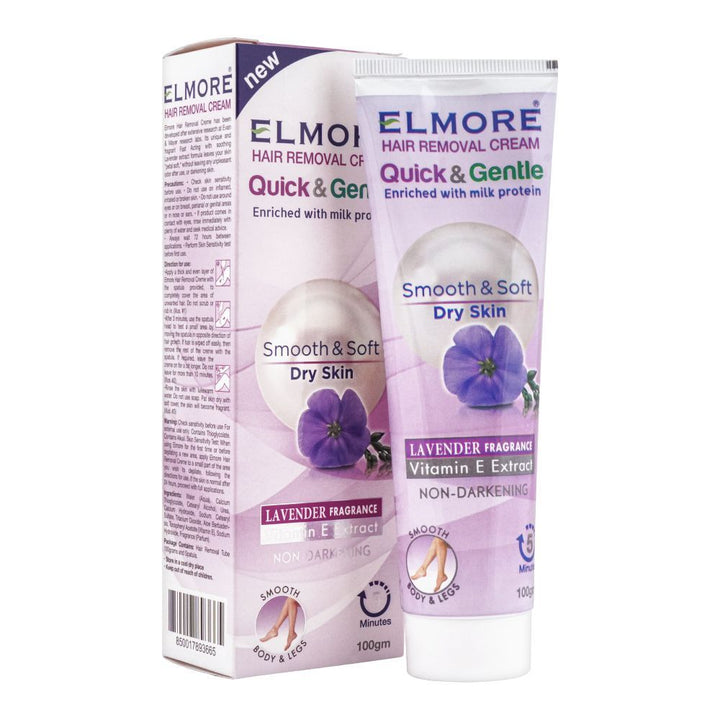 Elmore - Quick & Gentle Soft & Smooth Lavender Fragrance Dry Skin Hair Removal Cream - 100g Best Price in Pakistan