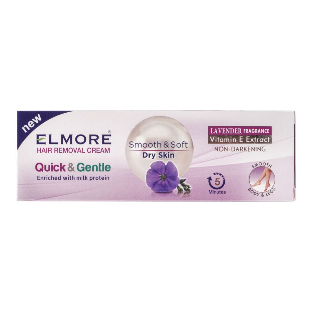 Elmore - Quick & Gentle Soft & Smooth Lavender Fragrance Dry Skin Hair Removal Cream - 100g Best Price in Pakistan