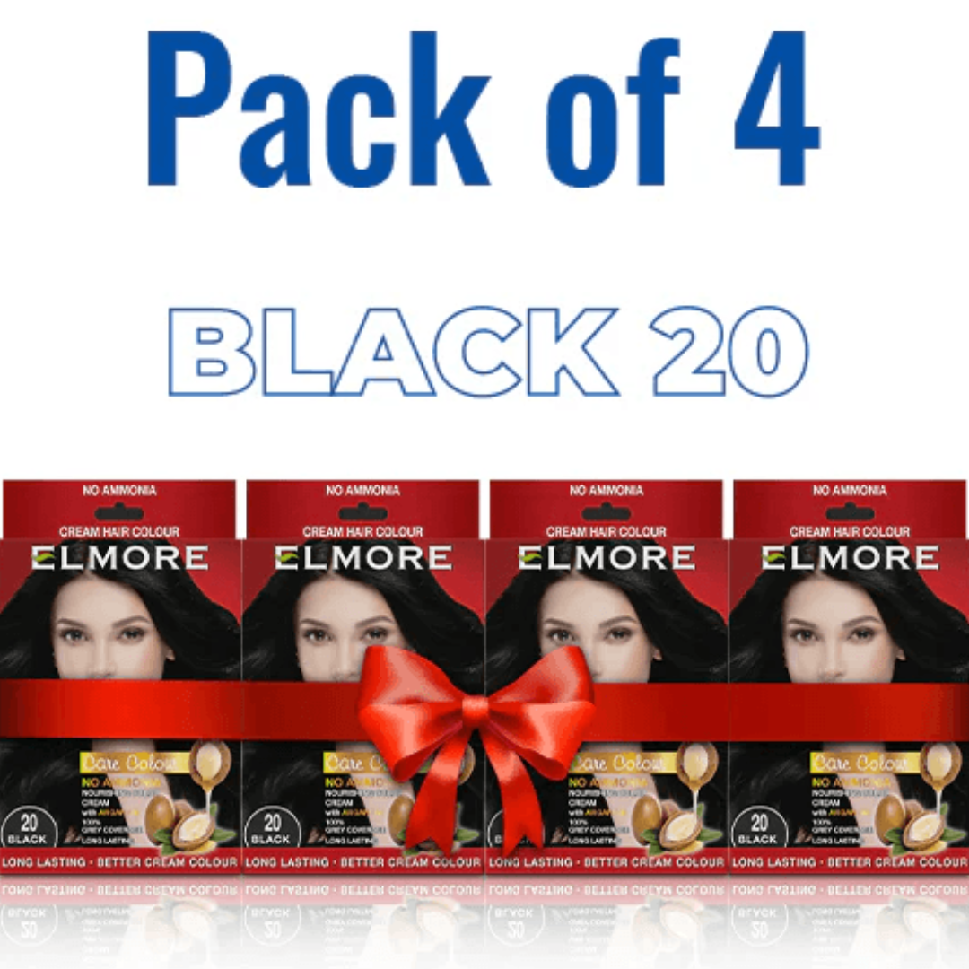 Elmore - Cream Hair Color With Argan Oil - 20 BLACK - Pack of 4 Best Price in Pakistan