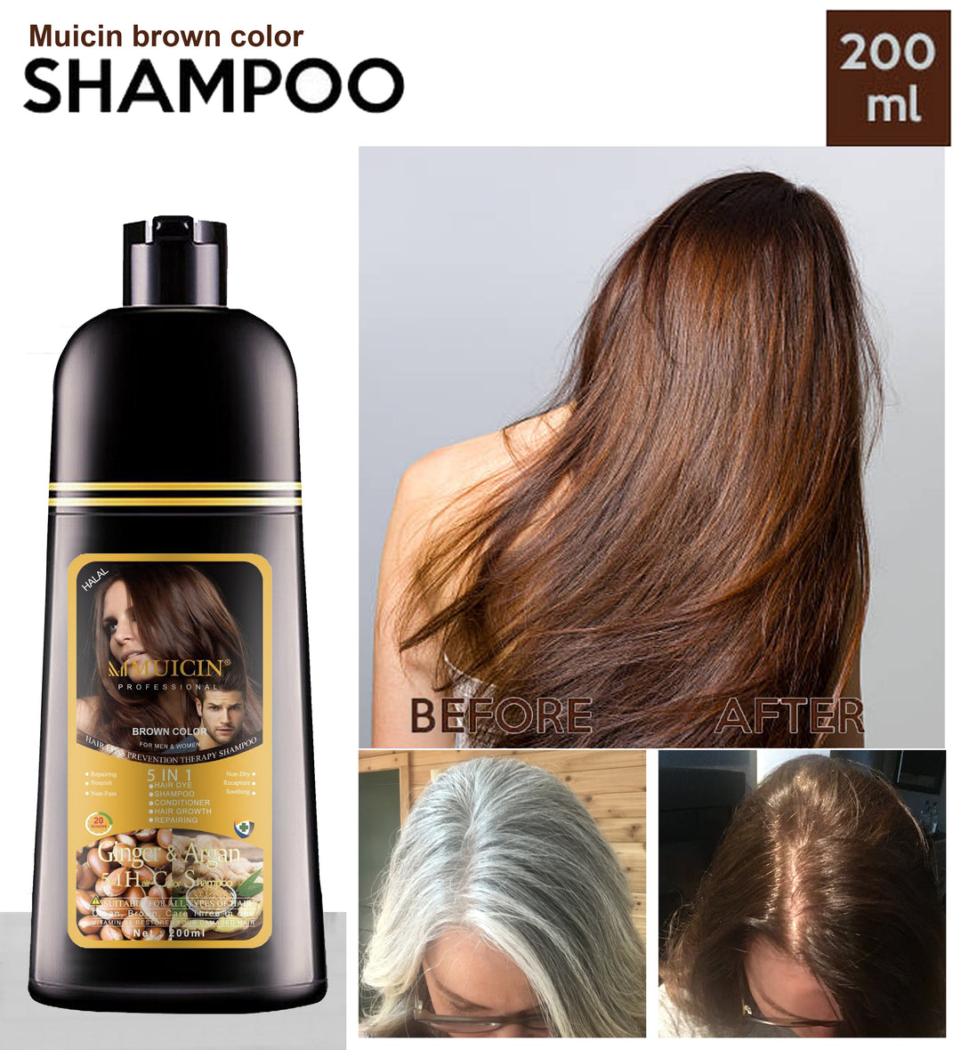 MUICIN - 5 in 1 Hair Color Shampoo With Ginger & Argan Oil Best Price in Pakistan