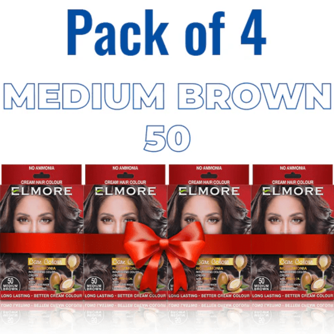 Elmore - Cream Hair Color With Argan Oil - 50 MEDIUM BROWN - Pack of 4 Best Price in Pakistan