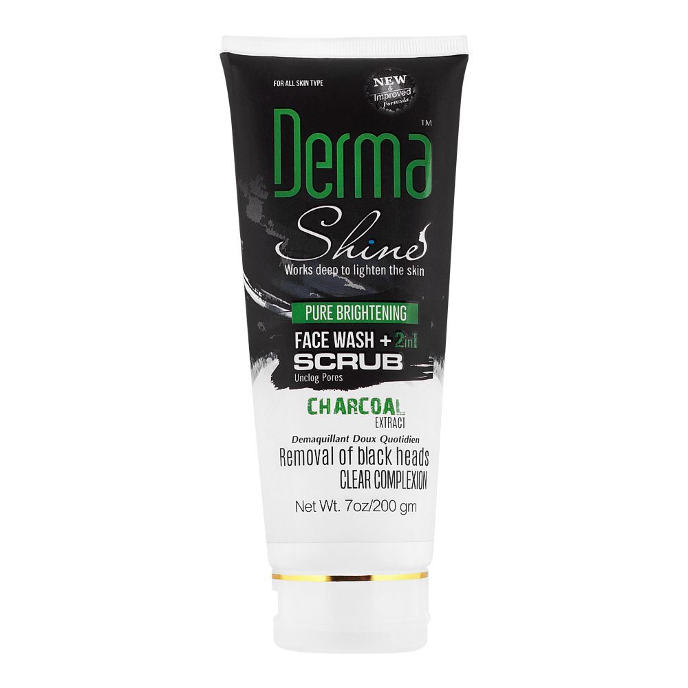 Derma Shine - Pure Whitening Charcoal Extract 2-In-1 Face Wash + Scrub - 200g Best Price in Pakistan