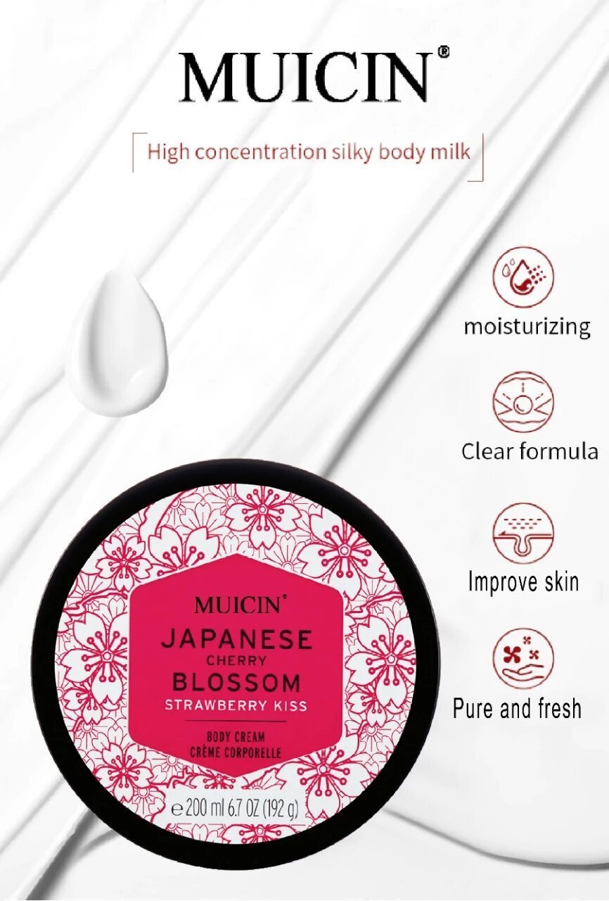 MUICIN - Japanese Cherry Blossom Strawberry Kiss Body Cream 200ml Best Price in Pakistan