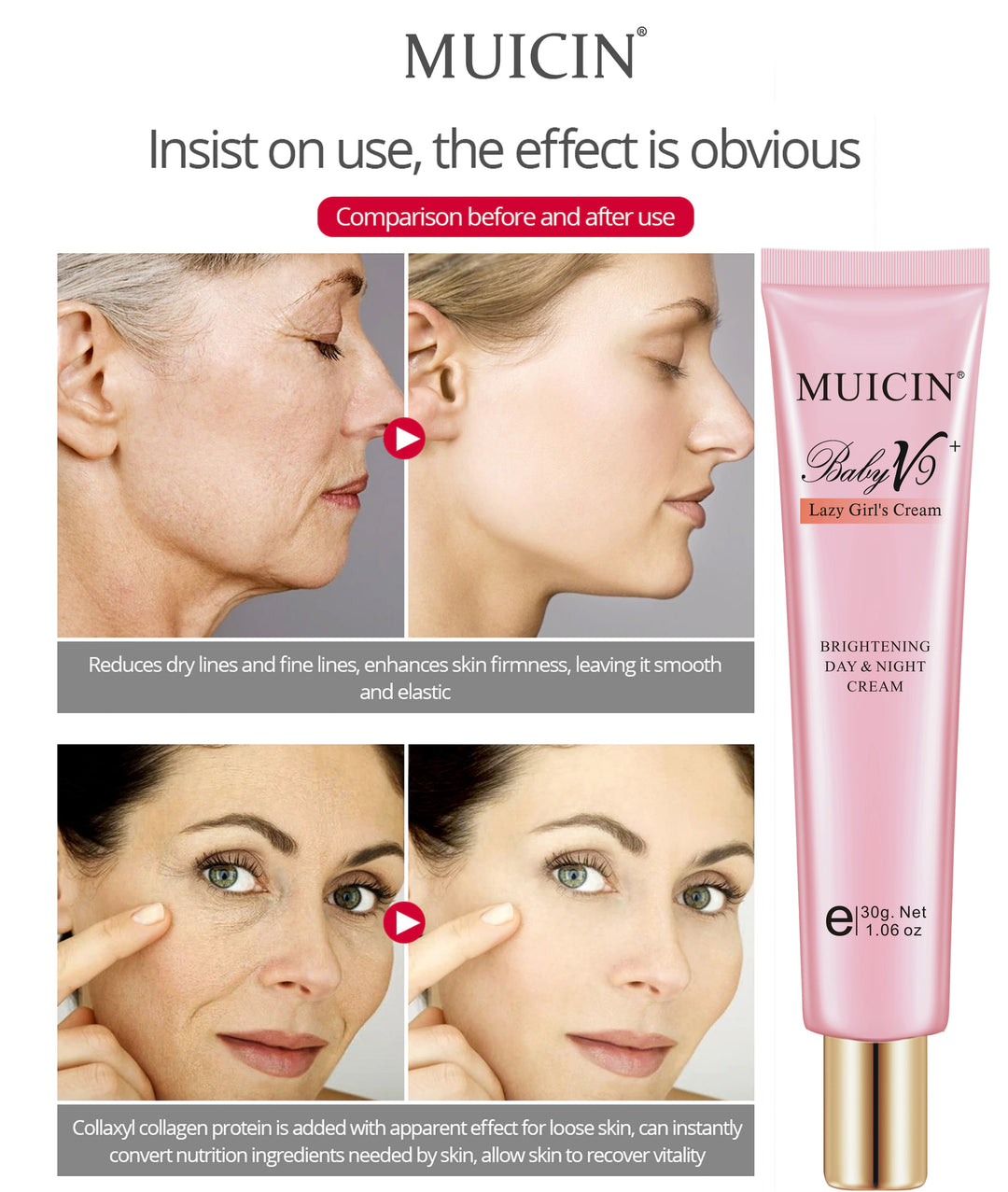 MUICIN - V9+ Lazy Girl Day & Night Skin Polish Cream Tube - 30g Best Price in Pakistan