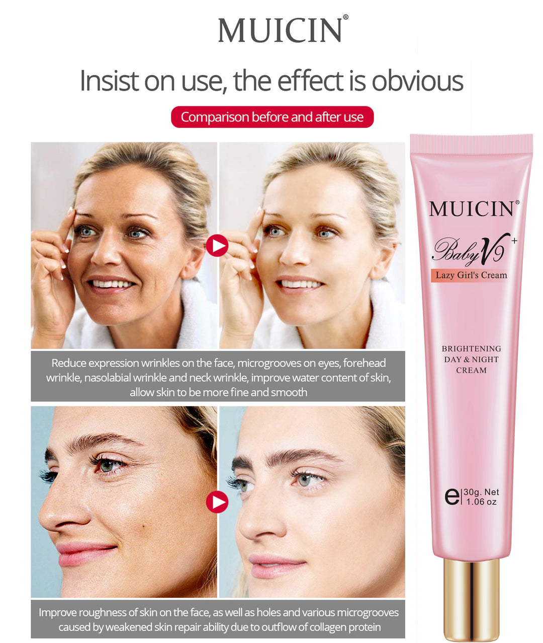 MUICIN - V9+ Lazy Girl Day & Night Skin Polish Cream Tube - 30g Best Price in Pakistan