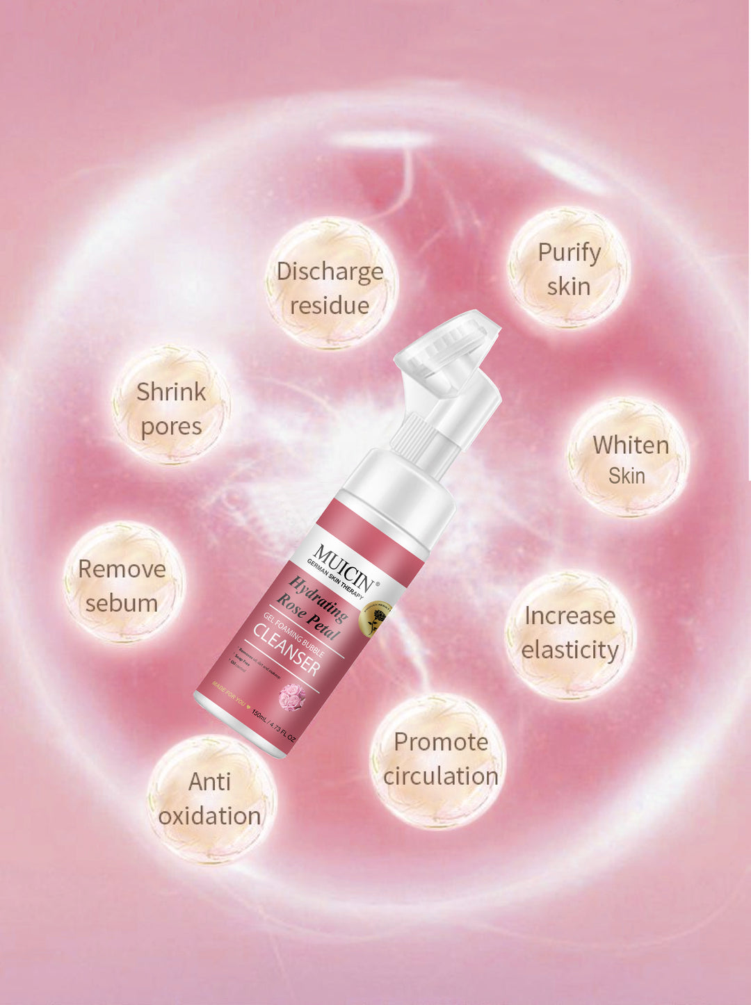 MUICIN - Rose Petal Gel Foaming Bubble Cleanser - 150ml Best Price in Pakistan